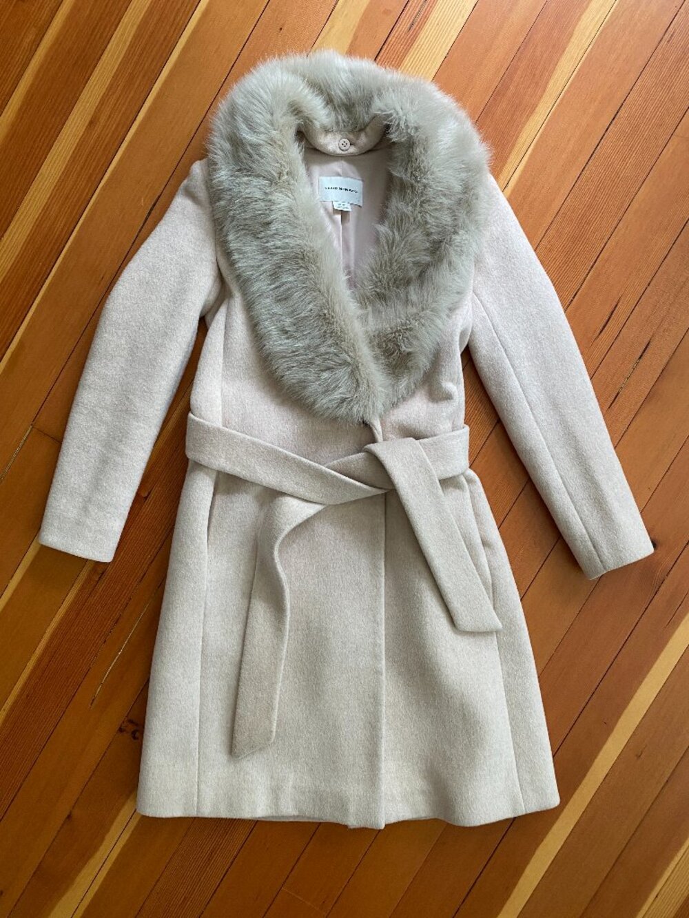 Club Monaco Wool Coat with Faux Fur - Beige - Size XS
